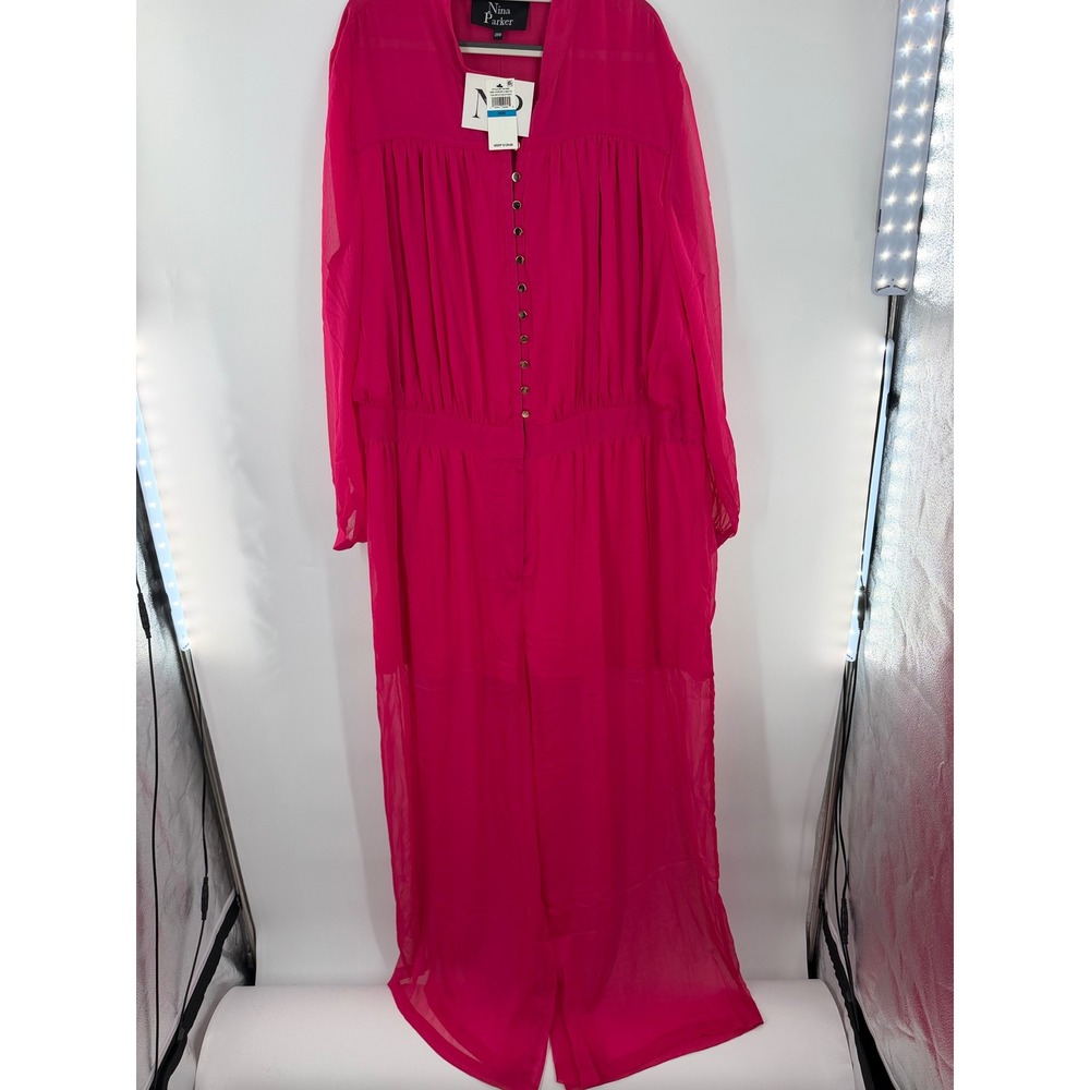 Nina Parker x Macys Island Fuchsia Sheer Wide Leg Jumpsuit Pink 28W 821-JS108W